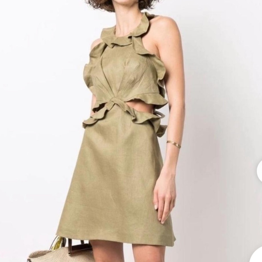 Zimmermann Olive Green Ruffle Cutout Mini Dress